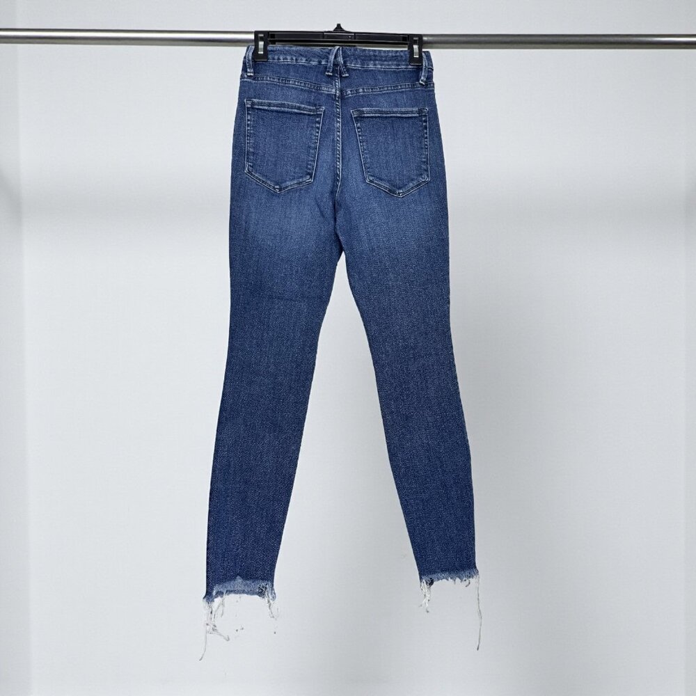 Good American Good Legs Dark Indigo High Rise Skinny Jeans Raw Hem 28